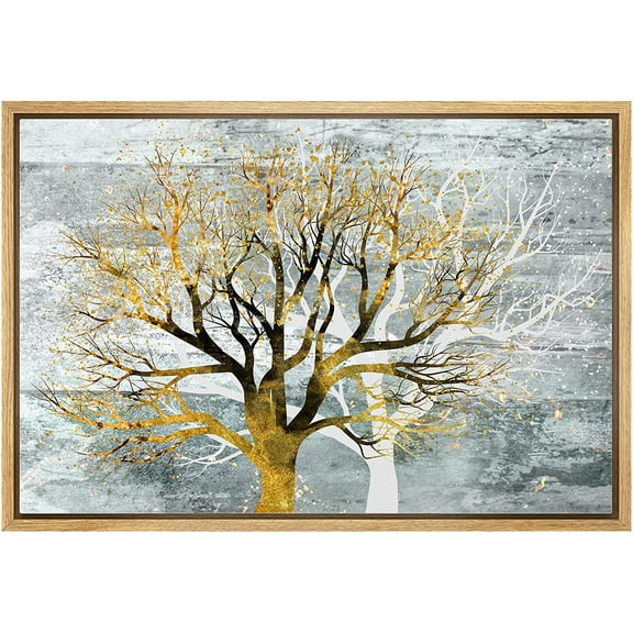 wall26 Framed Canvas Print Wall Art Watercolor Pastel Gold White Forest Tree Nature Wilderness Illustrations Modern Art Rustic Decorative Relax/Calm for Living Room, Bedroom, Office - 16"x24&quo
