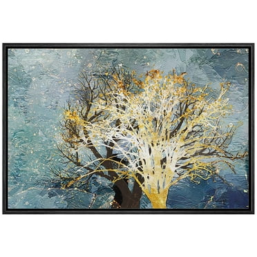 wall26 Framed Canvas Print Wall Art Watercolor Pastel Golden Forest Tree Nature Wilderness Illustrations Modern Art Rustic Decorative Relax/Calm for Living Room, Bedroom, Office - 16&quot;x24&quot; B