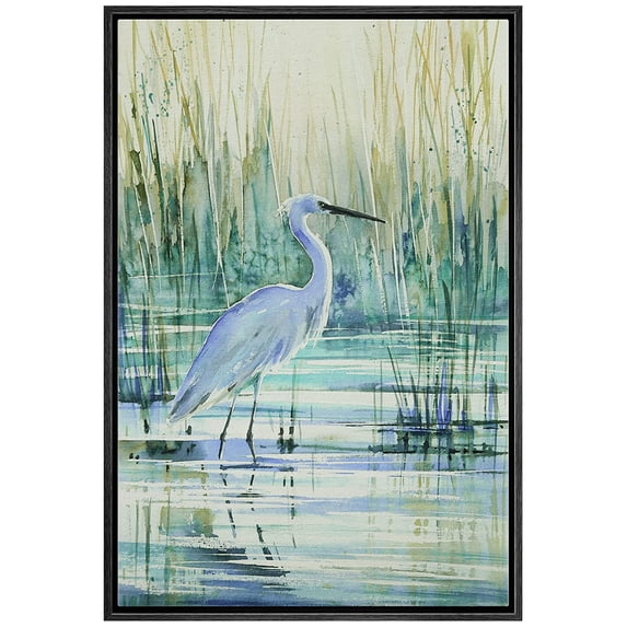 wall26 Framed Canvas Print Wall Art Watercolor Pastel Swamp Crane Bird Nature Wilderness Illustrations Modern Art Decorative Rustic Relax/Calm for Living Room, Bedroom, Office - 16"x24" Bla