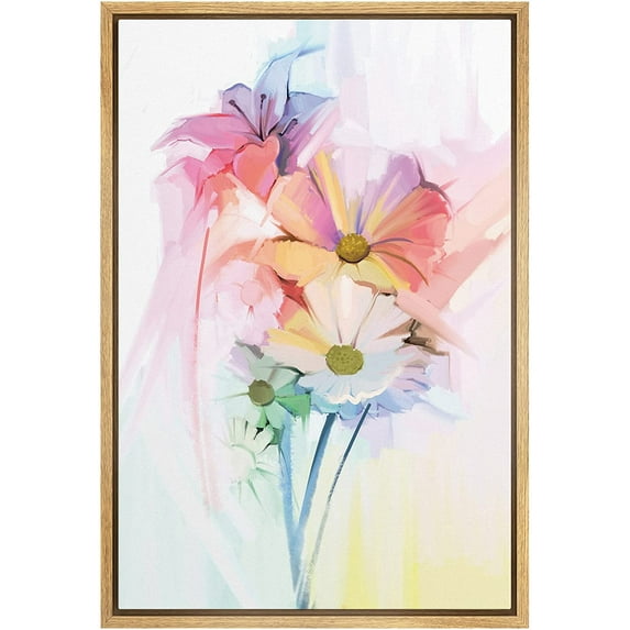 wall26 Framed Canvas Print Wall Art Watercolor Rainbow Effect Daisy & Lily Bunch Floral Botanical Illustrations Modern Art Rustic Scenic Colorful for Living Room, Bedroom, Office - 24"x36&qu