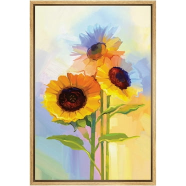 wall26 Framed Canvas Print Wall Art Watercolor Smudge Effect Sunflower Bouquet Floral Botanical Illustrations Modern Art Rustic Scenic Colorful for Living Room, Bedroom, Office - 24&quot;x36&quot; Na