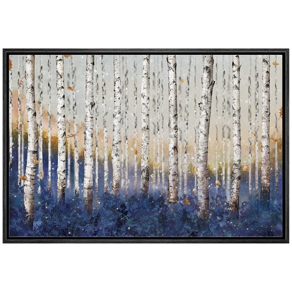 wall26 Framed Canvas Print Wall Art White Birch Tree with Blue Forest Nature Wilderness Illustrations Realism Rustic Scenic Colorful Multicolor for Living Room, Bedroom, Office - 16"x24" Bl