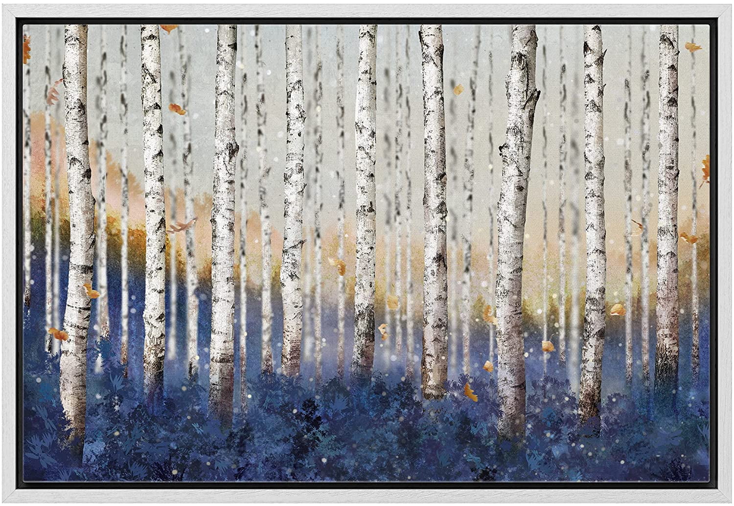 wall26 Framed Canvas Print Wall Art White Birch Tree with Blue Forest ...