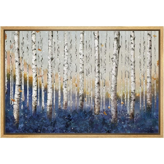 wall26 Framed Canvas Print Wall Art White Birch Tree with Blue Forest Nature Wilderness Illustrations Realism Rustic Scenic Colorful Multicolor for Living Room, Bedroom, Office - 16"x24" Na