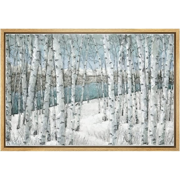 wall26 Framed Canvas Print Wall Art White Birch Tree Forest in Winter Landscape Nature Plants Digital Art Realism Rustic Landscape Colorful Cool for Living Room, Bedroom, Office - 16x24 Natural
