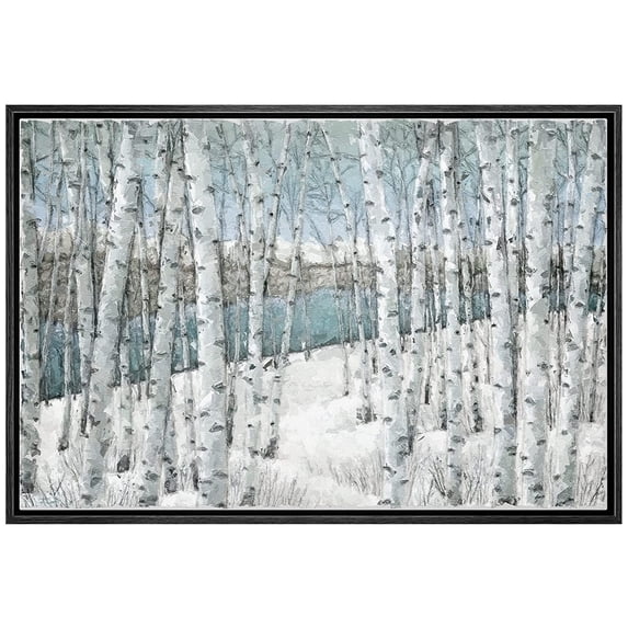 wall26 Framed Canvas Print Wall Art White Birch Tree Forest in Winter Landscape Nature Plants Digital Art Realism Rustic Landscape Colorful Cool for Living Room, Bedroom, Office - 24"x36" B