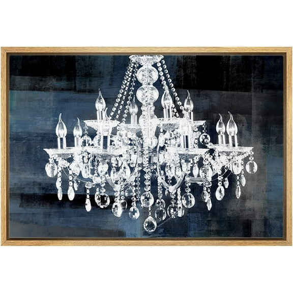 wall26 Framed Canvas Print Wall Art White Chandelier Silhouette on Blue Background Decorative Lights Digital Art Modern Art Chic Relax/Calm for Living Room, Bedroom, Office - 24"x36" Natura