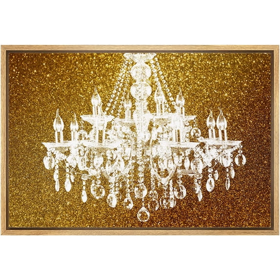 wall26 Framed Canvas Print Wall Art White Chandelier Silhouette on Glitter Background Decorative Lights Digital Art Modern Art Chic Relax/Calm for Living Room, Bedroom, Office - 16"x24" Nat