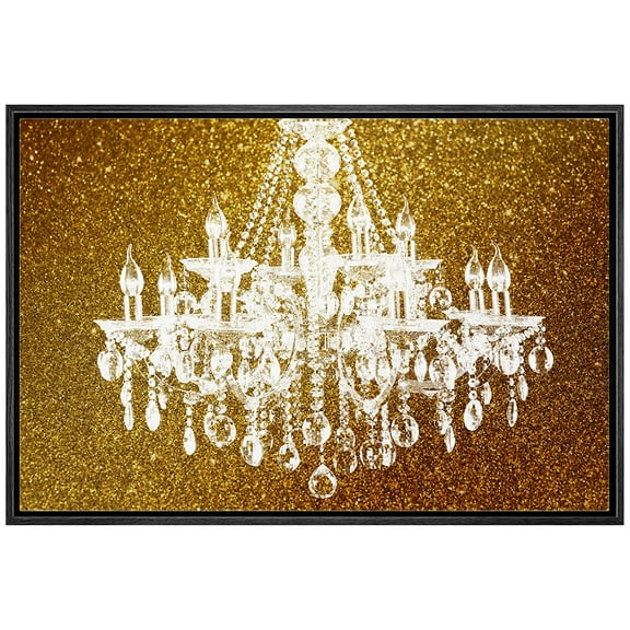 wall26 Framed Canvas Print Wall Art White Chandelier Silhouette on Glitter Background Decorative Lights Digital Art Modern Art Chic Relax/Calm for Living Room, Bedroom, Office - 24"x36" Bla