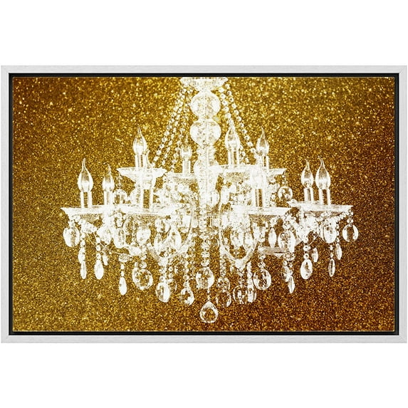 wall26 Framed Canvas Print Wall Art White Chandelier Silhouette on Glitter Background Decorative Lights Digital Art Modern Art Chic Relax/Calm for Living Room, Bedroom, Office - 16"x24" Whi