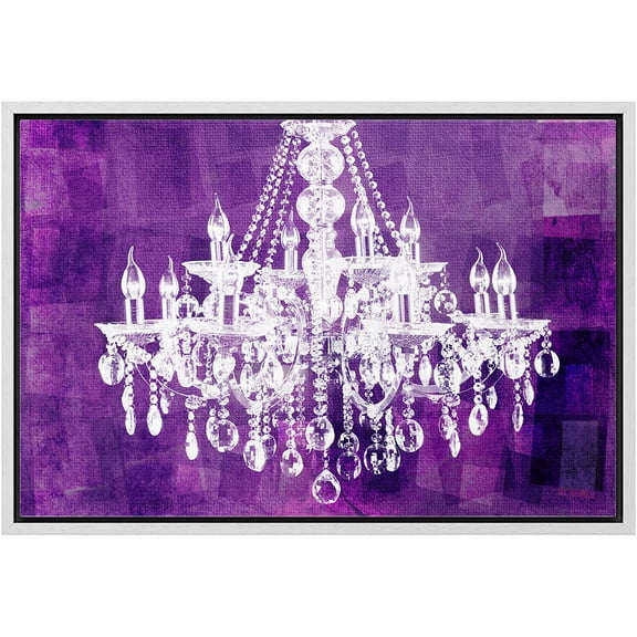 wall26 Framed Canvas Print Wall Art White Chandelier Silhouette on Purple Background Decorative Lights Digital Art Modern Art Chic Relax/Calm for Living Room, Bedroom, Office - 16"x24" Whit