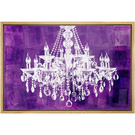 wall26 Framed Canvas Print Wall Art White Chandelier Silhouette on Purple Background Decorative Lights Digital Art Modern Art Chic Relax/Calm for Living Room, Bedroom, Office - 16"x24" Natu
