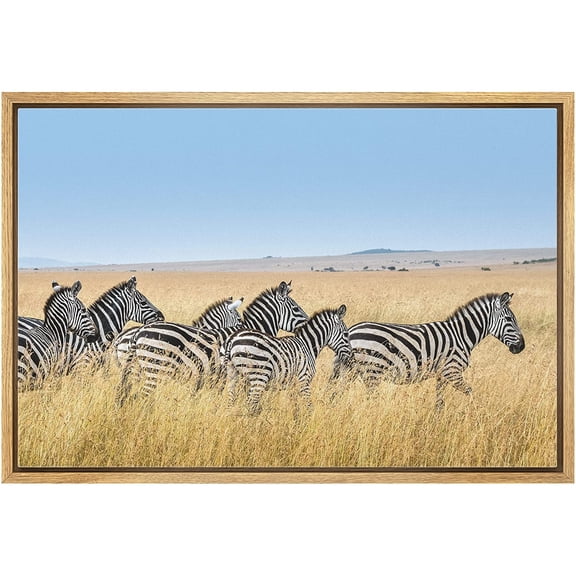 wall26 Framed Canvas Print Wall Art Wild African Safari Jungle Savanna Zebra Nature Animals Photography Realism Rustic Scenic Landscape Colorful for Living Room, Bedroom, Office - 16"x24" N