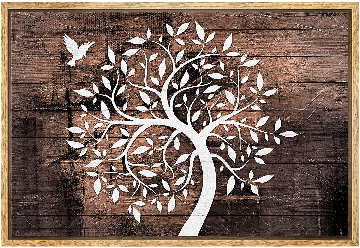 wall26 Framed Canvas Print Wall Art Wood Panel Forest Tree Silhouette ...