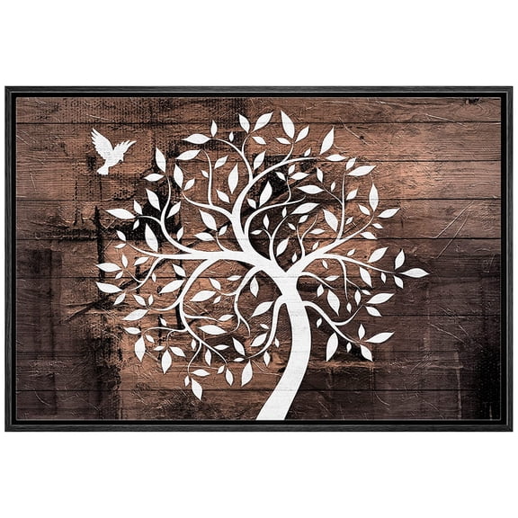 wall26 Framed Canvas Print Wall Art Wood Panel Forest Tree Silhouette Bird Nature Wilderness Illustrations Modern Art Rustic Decorative Relax/Calm for Living Room, Bedroom, Office - 24"x36"