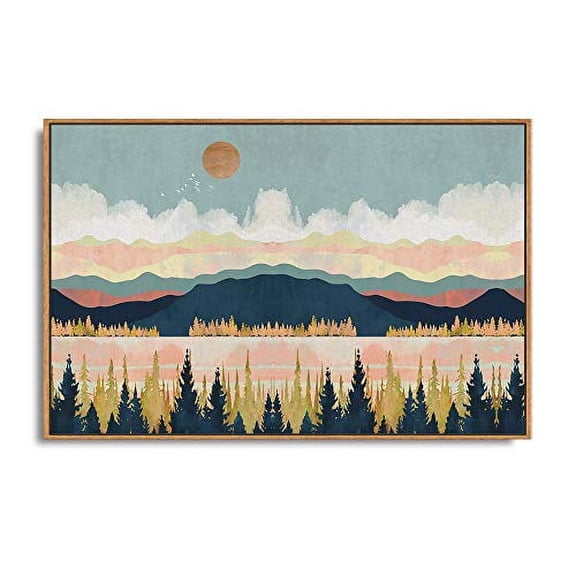 wall26 Framed Canvas Print Wall Art Woodland Nursery Decor Mountain, Forest & Lake Abstract Wilderness Modern Art Rustic Scenic Colorful for Living Room, Bedroom, Office - 16"x24" Natural