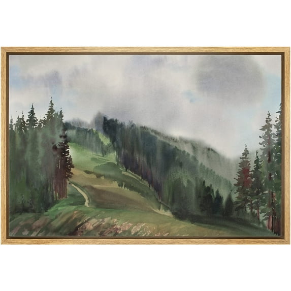 wall26 Framed Canvas Print Wall Art Woodland Nursery Decor Watercolor Pine Tree Mountain Range Nature Wilderness Illustrations Art Decorative Rustic for Living Room, Bedroom, Office - 24"x36&quo