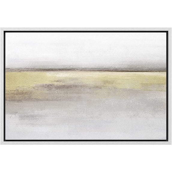 wall26 Framed Canvas Print Wall Art Yellow and Brown Pastel Landscape Abstract Shapes Illustrations Modern Minimalist Relax/Calm Cool for Living Room, Bedroom, Office - 16"x24" White