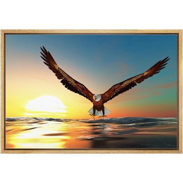 wall26 - Framed Canvas Prints Wall Art - Bald Eagle Flying Above The Sea | Modern Wall Decor/Home Decoration Stretched Gallery Framed Canvas Wrap Giclee Print. Ready to Hang - 16&quot;x24&quot; Natur