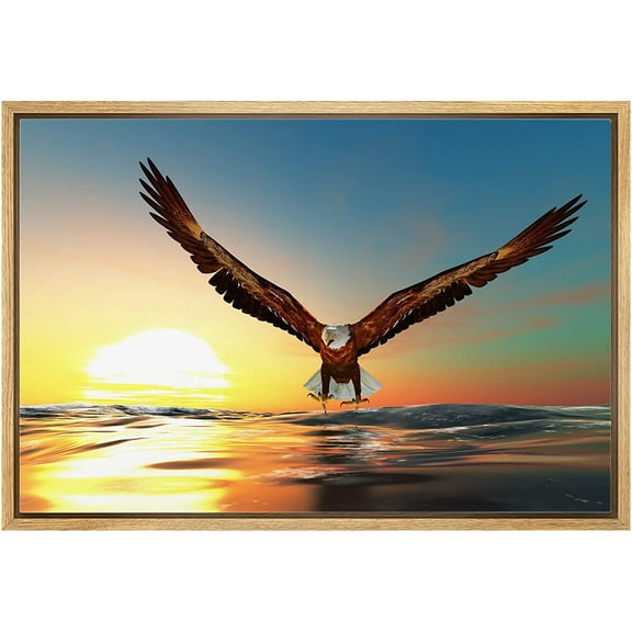 wall26 - Framed Canvas Prints Wall Art - Bald Eagle Flying Above The Sea | Modern Wall Decor/Home Decoration Stretched Gallery Framed Canvas Wrap Giclee Print. Ready to Hang - 16"x24" Natur