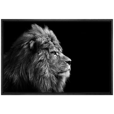 wall26 Framed Canvas Wall Art - A Lion on Balck Background - Giclee Print Gallery Wrap Modern Home Art Ready to Hang - 16&quot;x24&quot; Black