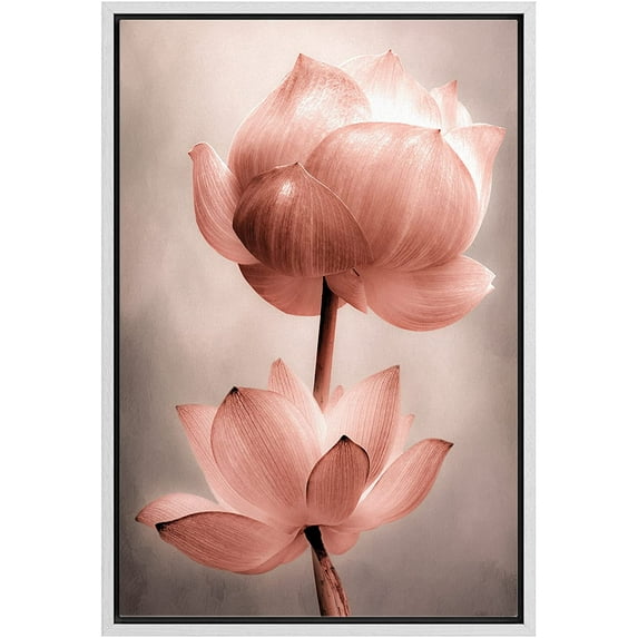 wall26 Framed Canvas Wall Art - Closeup of Lotus Flower - Gallery Wrap Modern Home Art | Ready to Hang - 16"x24" White