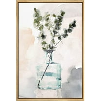 wall26 Framed Canvas Wall Art Dark Green Eucalyptus Tree in a Glass Vase Botanical Plants Watercolor Abstract Modern Relax/Calm Pastel for Living Room, Bedroom, Office - 24x36 inches