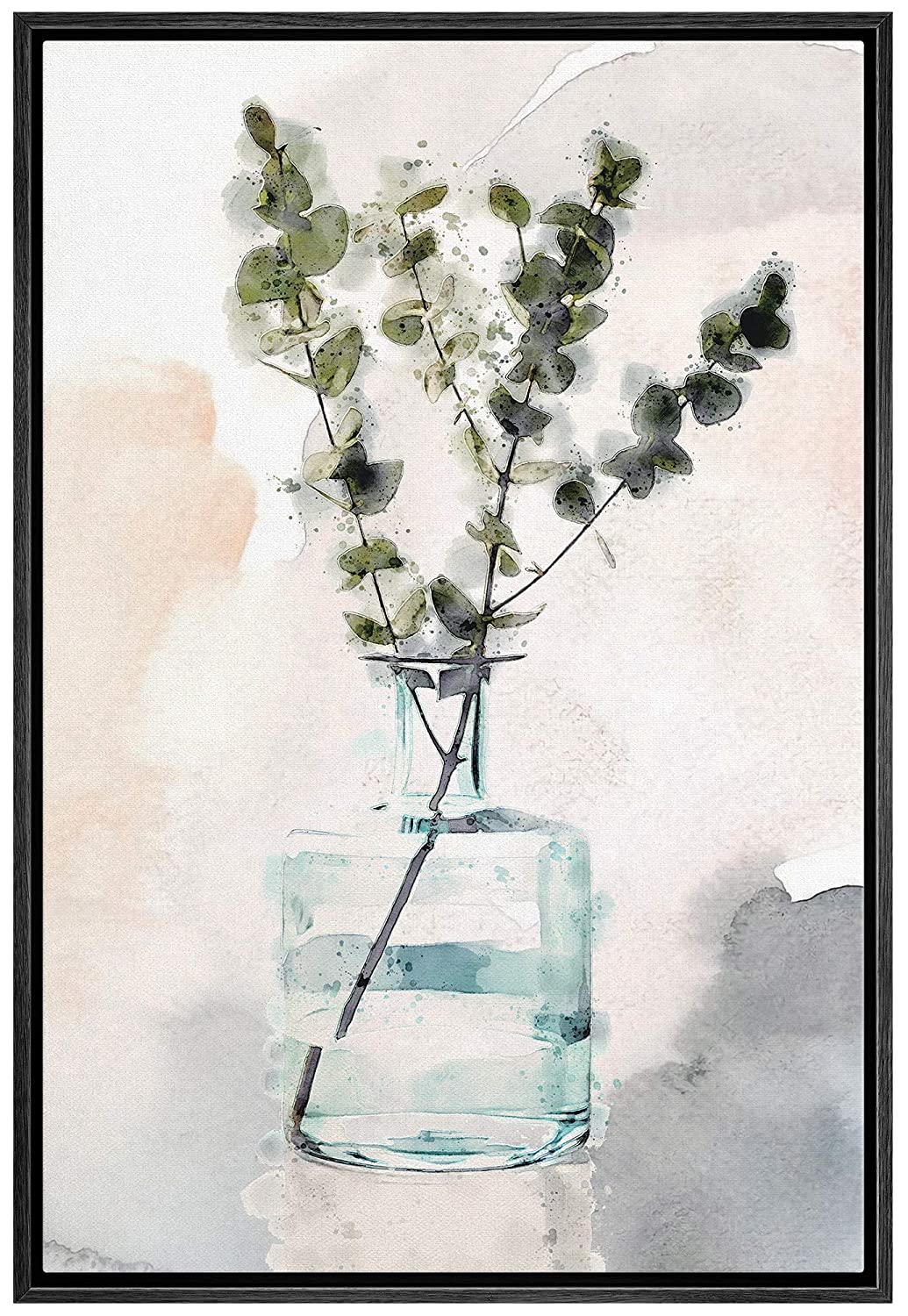 wall26 Framed Canvas Wall Art Dark Green Eucalyptus Tree in a Glass Vase Botanical Plants Watercolor Abstract Modern Relax/Calm Pastel for Living Room, Bedroom, Office - 24x36 inches - image 1 of 4