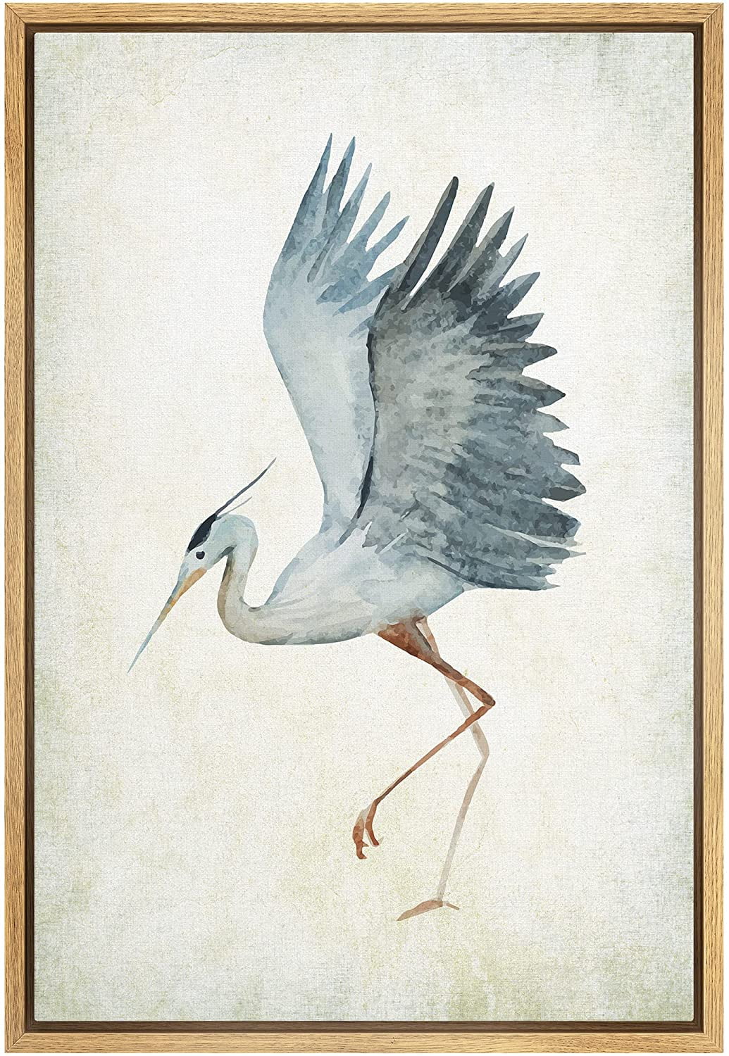 Natural Framed Canvas Art of Heron Bird in Flight