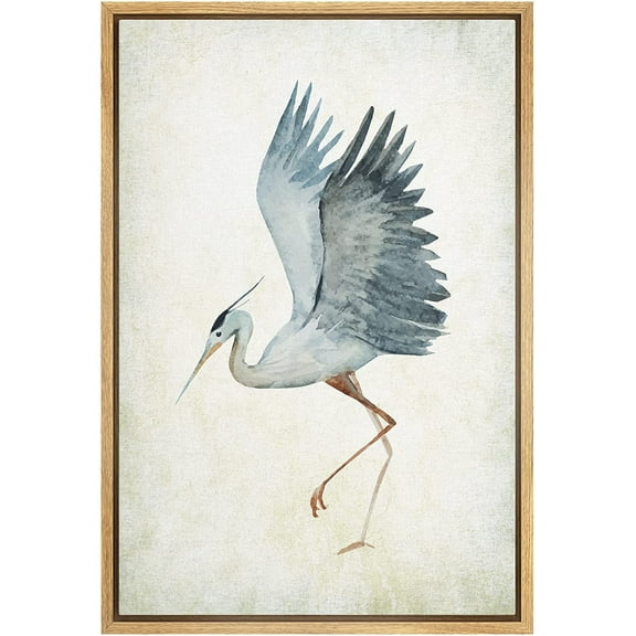wall26 - Framed Canvas Wall Art - Heron Bird Spread The Wings - Wild Animal - Gallery Wrap Modern Home Art | Ready to Hang - 16"x24" Natural