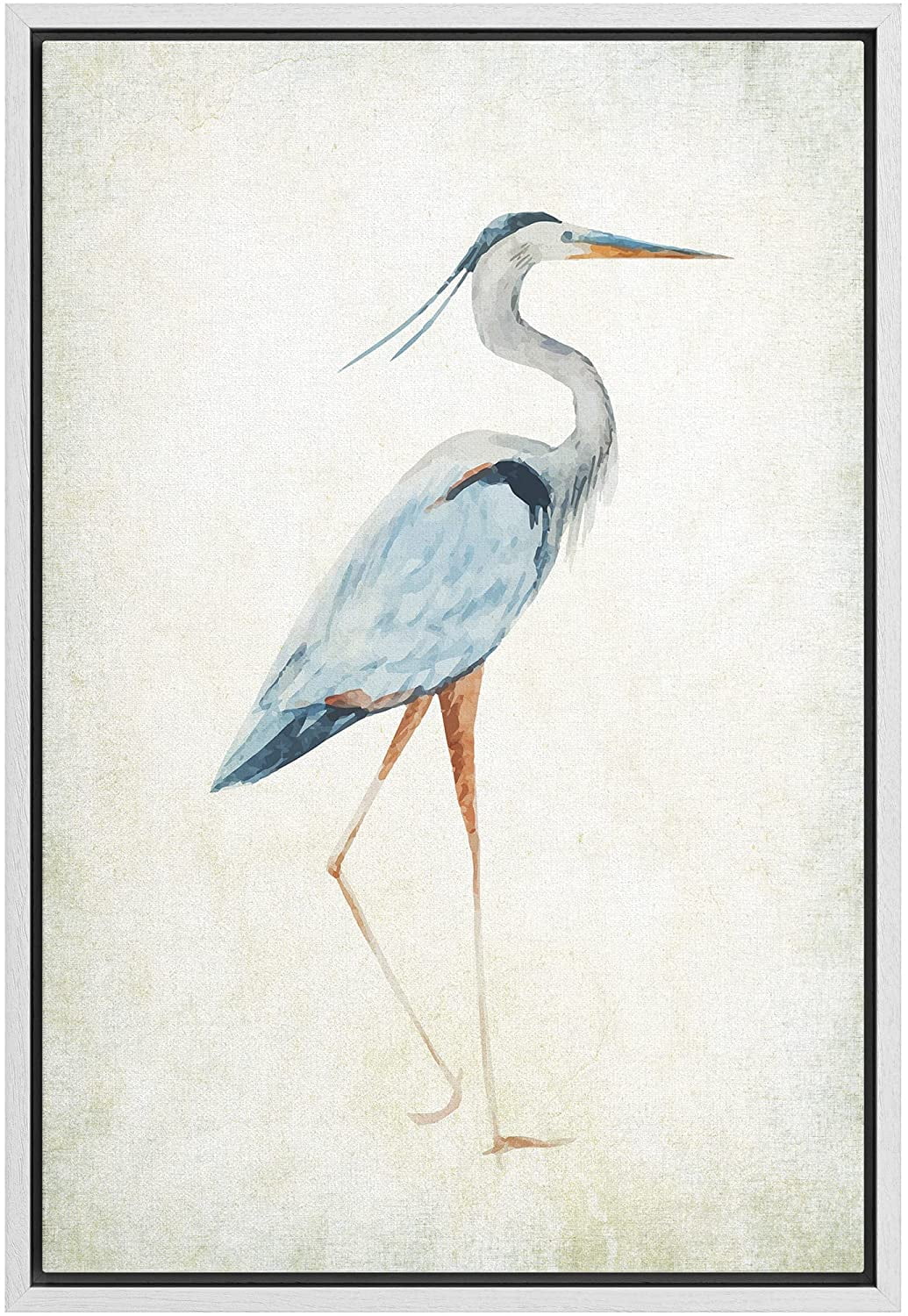 Modern White Framed Canvas Art with Heron Bird Design
