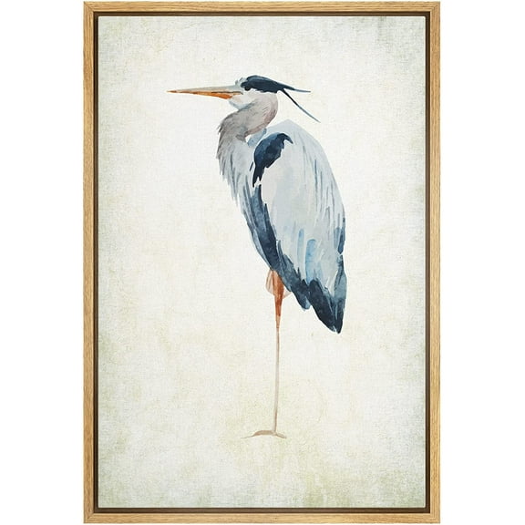 wall26 - Framed Canvas Wall Art - Heron Bird - Wild Animal- Gallery Wrap Modern Home Art | Ready to Hang - 24"x36" Natural