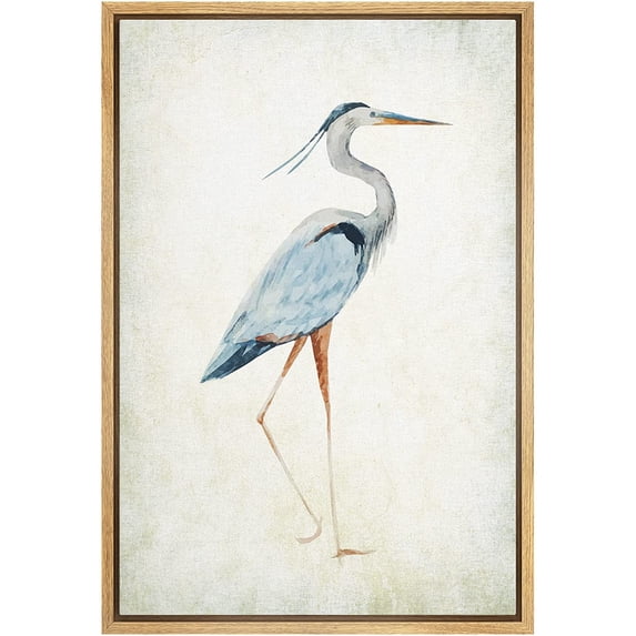 wall26 - Framed Canvas Wall Art - Heron Bird - Wild Animal - Gallery Wrap Modern Home Art | Ready to Hang - 24"x36" Natural