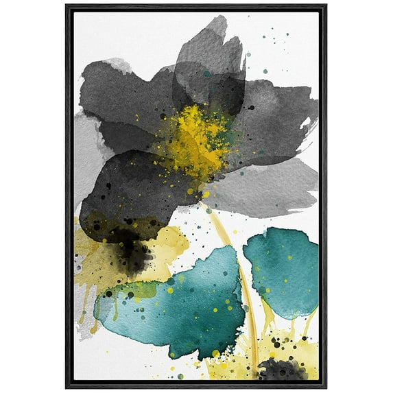 wall26 Framed Canvas Wall Art Large Black and Yellow Flowers Floral Plants Watercolor Abstract Contemporary Expressive for Living Room, Bedroom, Office - 24x36 inches