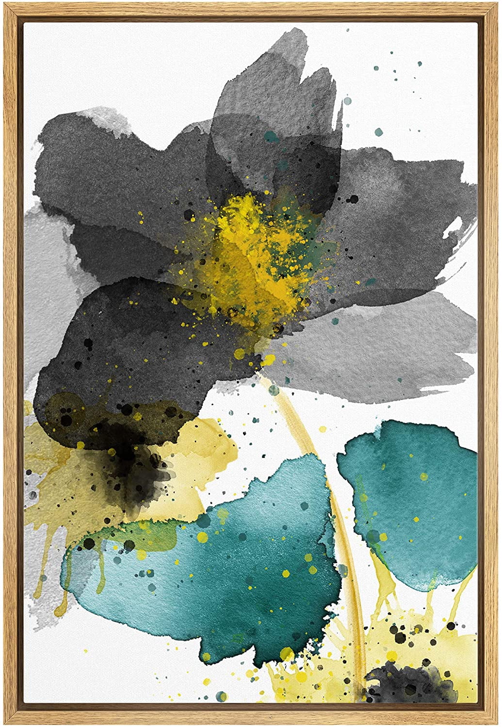 wall26 Framed Canvas Wall Art Large Black and Yellow Flowers Floral ...