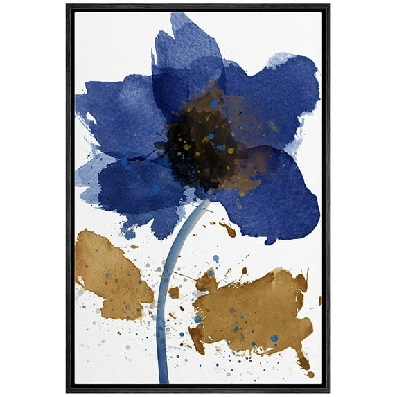 wall26 Framed Canvas Wall Art Large Blue and Brown Flowers Floral Plants Watercolor Abstract Contemporary Expressive for Living Room, Bedroom, Office - 24x36 inches