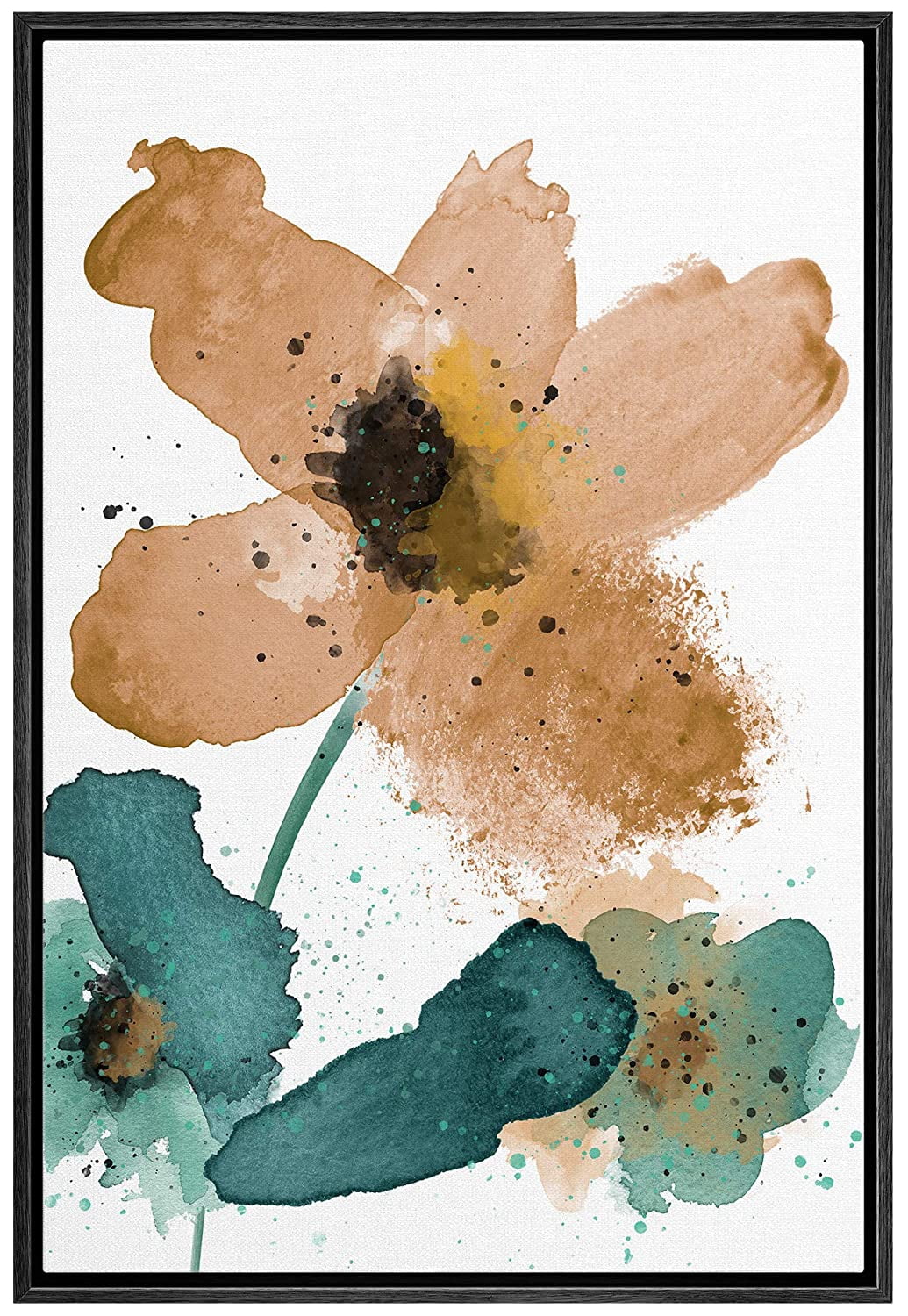 wall26 Framed Canvas Wall Art Large Orange and Green Flowers Floral ...