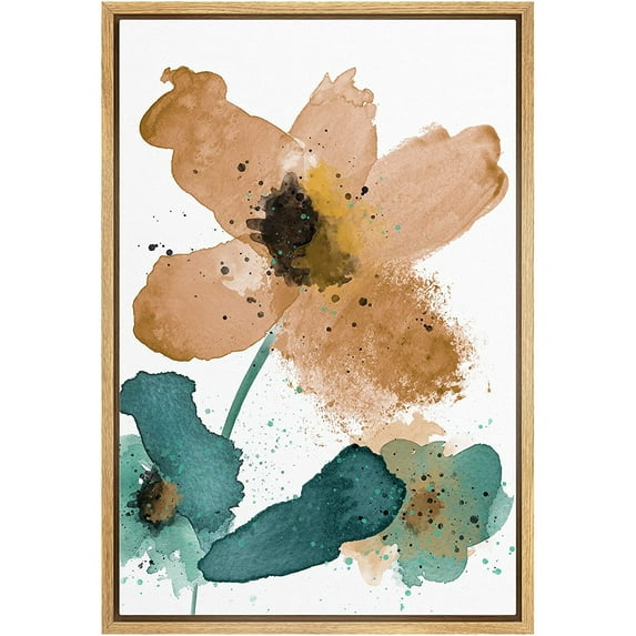 wall26 Framed Canvas Wall Art Large Orange and Green Flowers Floral Plants Watercolor Abstract Contemporary Expressive for Living Room, Bedroom, Office - 24x36 inches