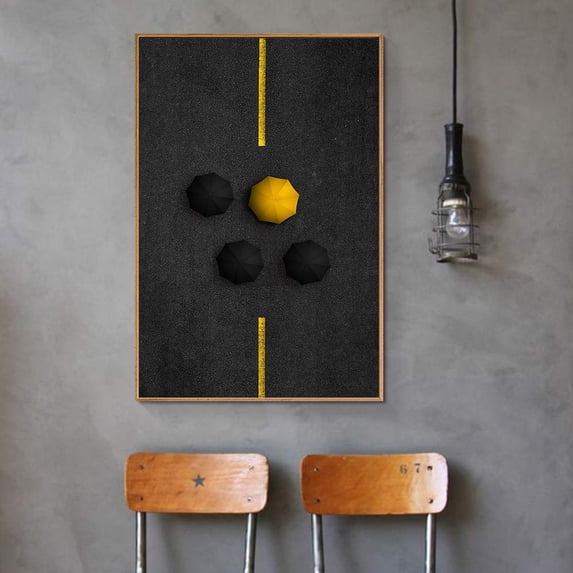 wall26 Framed Canvas Wall Art for Living Room, Bedroom Black and Yellow Geometric Abstract Canvas Prints for Home Decoration Ready to Hang - 24x36 inches