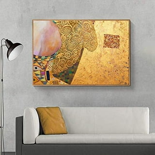 ArtbyHannah 2 Pieces 16x24 inch Modern Abstract Canvas Wall Art Set with  Gold and Orange Blocks Paintings for Living Room
