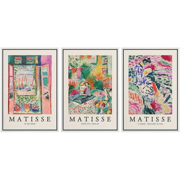 wall26 Framed Canvas Wall Art Print Set French Floral Rainbow Landscapes Henri Matisse Nature Plants Illustrations Modern Relax/Calm Multicolor for Living Room, Bedroom, Office - 16"x24"x3