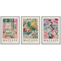 wall26 Framed Canvas Wall Art Print Set French Floral Rainbow Landscapes Henri Matisse Nature Plants Illustrations Modern Relax/Calm Multicolor for Living Room, Bedroom, Office - 16&quot;x24&quot;x3