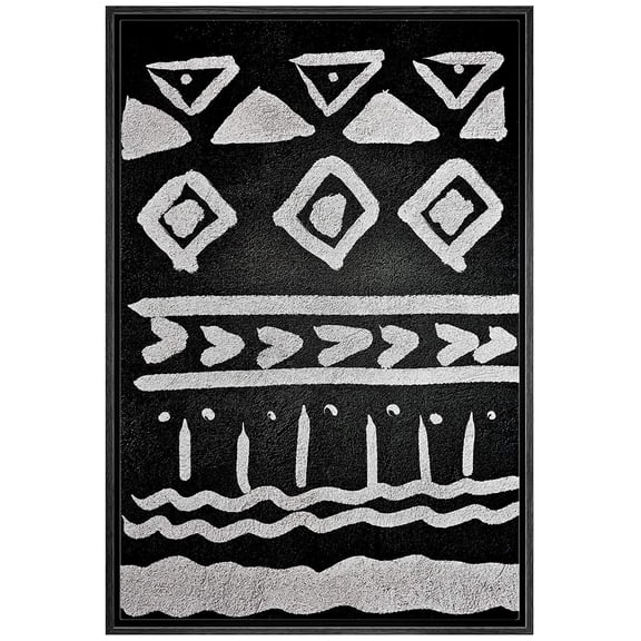 wall26 Framed Canvas Wall Art Tribal Lines, Triangles and Squares Geometric Patterns Block Print Abstract Contemporary Expressive Black and White for Living Room, Bedroom, Office - 24x36 inches