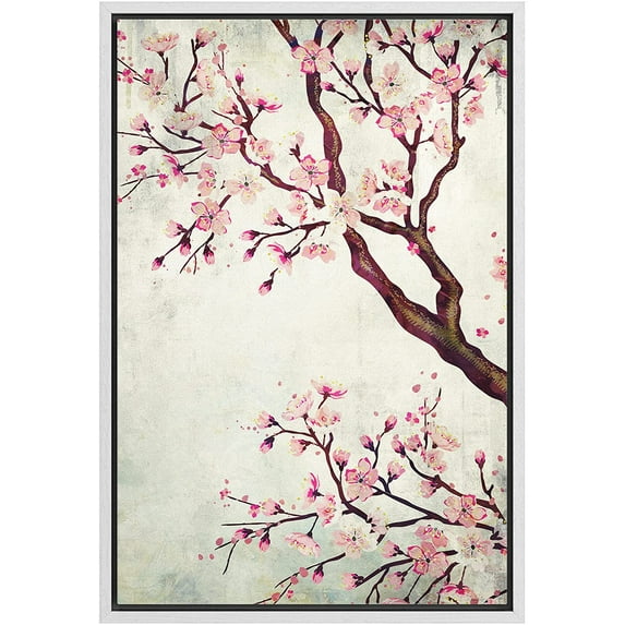 wall26 Framed Canvas Wall Art - Watercolor Painting Style Cherry Blossom - Giclee Print Gallery Wrap Modern Home Art Ready to Hang - 16"x24" White
