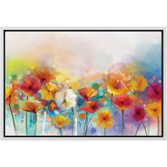 wall26 Framed Canvas Wall Art - Watercolor Style Various Colord Flowers - Giclee Print Gallery Wrap Modern Home Art Ready to Hang - 24"x36" White