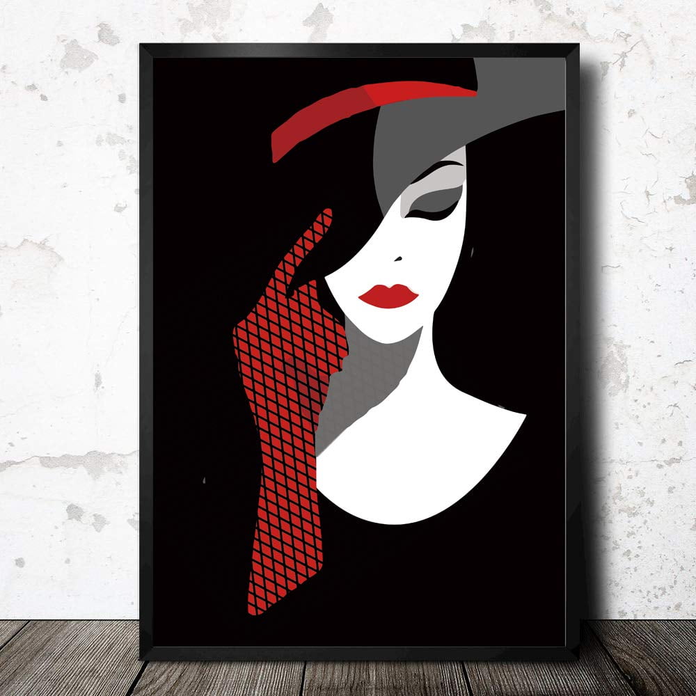 Elegant Black and Red Geometric Canvas Print for Kids' Bedroom