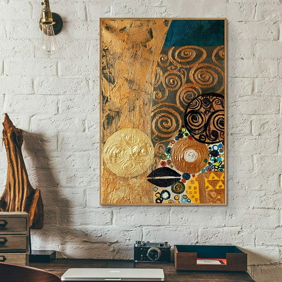 wall26 Framed Canvas Wall Art for Living Room, Bedroom Gold Swirl Abstract Painting Canvas Prints for Home Decoration Ready to Hang - 16x24 inches