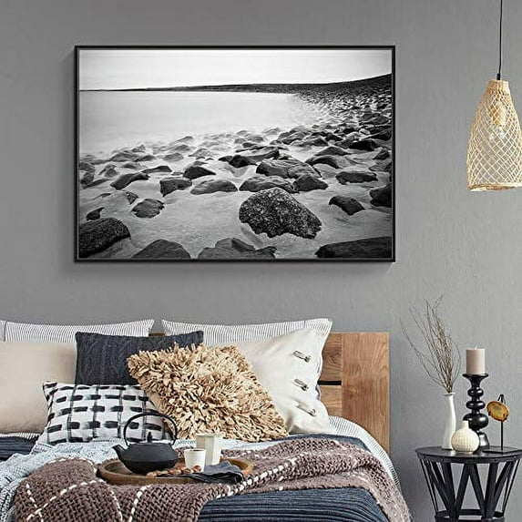 wall26 Framed Canvas Wall Art for Living Room, Bedroom Rocks on Sea Shore Canvas Prints for Home Decoration Ready to Hang - 16x24 inches