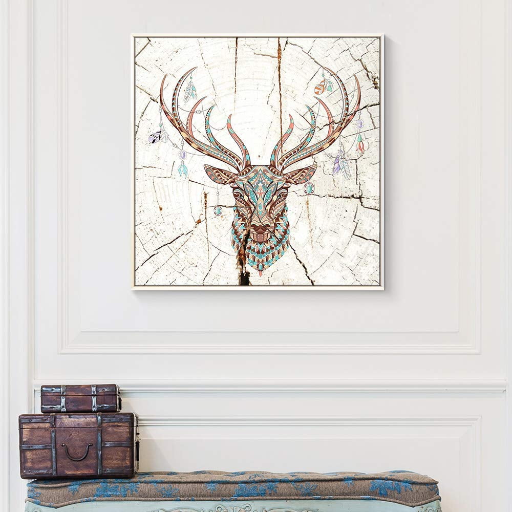 wall26 Framed Canvas Wall Art for Living Room, Bedroom Wood Panel Deer ...