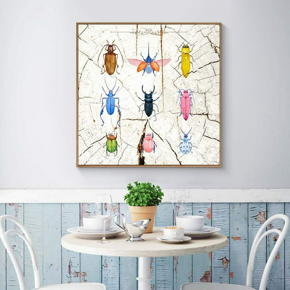 wall26 Framed Canvas Wall Art for Living Room, Bedroom Wood Panel Insects Illustration Canvas Prints for Home Decoration Ready to Hang - 24x24 inches